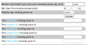 runners world training pace calculator